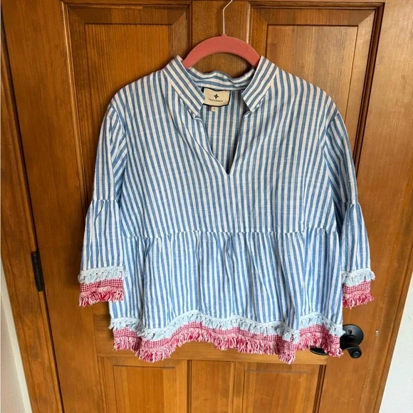 Tuckernuck Savannah Stripe Quarter Length Crawford Blouse size L - Picture 1 of 3